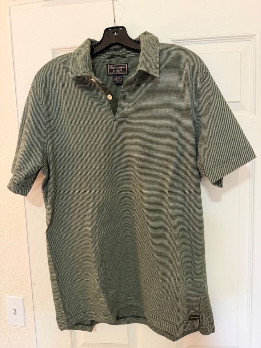 Abercrombie & Fitch Polo Shirt Mens Green Stripes Cotton Golf Casual LG/XL